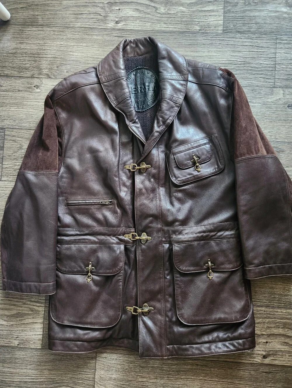 Serra By Torras Men's Dark Brown Leather Suede Toggle Fireman Clasp Coat Size XL